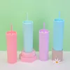 Local Warehouse 16oz Acrylic Matte Tumblers Colored Straight Tumbler Lids Straw Double Wall Plastic double-walled vacuum insulated portable Travel Water Bottles