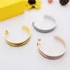 Europe America Designer Fashion Style Lady Women Gold/Silver/Rose Color Hardware Engraved Black Enamel F Letter C-shape Hoop Stud Earrings 3 Color