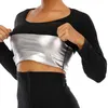 CXZD femmes argent revêtement ionique Thermo à manches longues haut sueur Sauna costumes corps Shapers taille formateur minceur T-Shirts Fitness