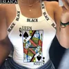 Crop Top White Letter Poker Print Backless Criss-Cross Sexy Streetwear Fashion Evening Party Night Club Ladies Tank S 210520