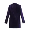 Purple Velvet Blazer Dress Women Za Fashion With Shoulder Pads Long Sleeve Mini Woman Elegant Office Ladies es 210513
