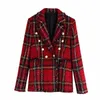 Femmes Mode Tweed Vérifier Blazer Manteau ZA Printemps Automne Plaid Vestes À Double Boutonnage Femme Officewear OL Outwear Tops 210521