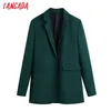 Tangada Kobiety Biuro Nosić Single Button Green Blazer Płaszcz Vintage Z Długim Rękawem Powrót Vents Kobiet Odzież Odzieży Chic Veste Be413 211019