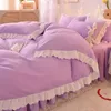 소녀 하트 침대 치마 4 조각 침구 한국 공주 스타일 두꺼운 샌딩 퀼트 커버 3 피스 세트 211007