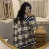 Hiver Lâche Chic Plaid Automne Coréen V-Cou Tops Ins Harajuku Vintage BF Simple Couverture Mode Casual Femmes Sweatershirt 210608