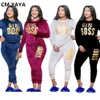 CM.yaya Plus Rozmiar Dresy XL-5XL List Drukuj Aksamitna Set Damska Set Bluza Top Jogger Spodnie Suit Dressuit Dwuczęściowy Zestawy Fitness Outfit