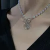 Gargantilla de perlas de imitación con cierre de palanca, collar con colgante de cristal de diamantes de imitación dulce para mujeres y niñas, regalos de joyería