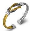 Titanium Steel Men's ed Cable Wire Bracelets & Bangles Unisex Punk Jewelry Black France Cuff Knot Bracelet Whole Ban290n