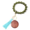 Wood Bead Keychain With Tassel Wooden Beads Bracelet Key Ring Wrist Keychains Bag Pendant Party Favor