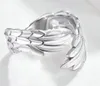 Sterling zilveren S925 open ring met geplatineerde veervleugels verstelbaar gepolijst vakmanschap comfortabel om te dragen fashio3387476