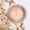 Horloges 2021 Mode Dames Polshorloge Analoge Quartz Horloges Roestvrijstalen band Rhinestone Double Chain Rose Gold