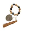 Silicone Wooden Beaded Leopard Wristlet Bracelet PU Leather Tassel Bracelets Bangle Wood Beads Wristband Key Ring Keychains Wrist 6693161