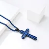 Men's Double Layer Hollow Pendant Blue Cross Necklace Garbage Pride Chain Streetwear Stainless Steel Jewelry