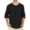 Men's Linen Henley Shirt Spring Premium Cotton Linen Regular Fit Dress Shirt Men Button Down Mandarin Collar Chemise 210522