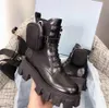 Män kvinnor Rois Boots Designers Ankel Martin Boot Leather Nylon avtagbar påse Bootie Militärinspirerade stridskor Storlek 35-40 Klp0001