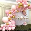 マカロンピーチピンクバルーンガーランドアーチキットの結婚式の誕生日パーティーのパーティーデコレーションキッズグローブローズゴールド紙吹雪ラテックスバーンソン210626