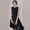 Elegant Irregular Party Dress Summer Runway Red Ruffles Sleeveless Women Fashion Ladies Draped slim Dress Vestidos 210518