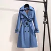 S - 4XL New Spring England Style Dam Vindjacka Lös Medium och Lång Elegant Bälte Coat Kvinna Casual Lång Trench Coats Mujer S0903