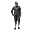 夏のブラックメンズショートタキシード高品質プラスサイズのウェディングブレザースーツの正式なプロムパーティーパンツコートジャケット2個