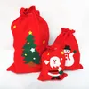Rote Weihnachtsgeschenktüten, große Süßigkeitentüte, Weihnachtssack mit Kordelzug, Vliesstoff, Schneemann, Weihnachtsmann, Sack, Taschen für Kinder, Geschenkbeutel