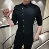 Yaz Kişilik Erkekler Gömlek Casual Slim Fit Kısa Kollu Elbise Gömlek Streetwear Balck Beyaz Gömlek Camisa Sosyal Masculina 210527