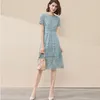 lace elegant blue office lady spring summer fashion midi dresses for women casual daily wear de ropa mujer chic 210421