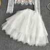 Nowy design damski seksowna koronkowa koszula w szyku w szyku w kształcie litery z długim rękawem i elastyczna warstwowa warstwowa suknia balowa sukienka spódniczka Twinset