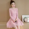 Jesienne zima nowe czarne, seksowne koronkowe sukienki 2021 Koreańskie kobiety eleganckie bodycon różowe krótkie sukienki impreza żółte vestidos 210319