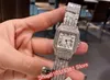 22mm Silver Full Diamond Panthere Watch Rostfritt Stål Kvarts Klocka Zircons Panther Square Dial Blue Needle Lady Brand Name Wristwatch