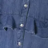 Дамы Ретро Круглая шея взъерошенные однобортные с длинными рукавами хлопчатобумажная молодежная джинсовая куртка 210521