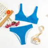 Hohe Taille Bikinis Push Up Bikini Set Blau Frauen Badeanzug Sexy Bademode Badeanzug Badeanzüge Beachwear Zweiteilige BikiniX0523