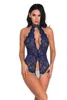 Dames Ouvert Body Creux Floral Dentelle Perspective Halter Teddy Femmes Érotique Corset Lingerie 211208