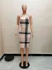 Sexy BodyCon клетчатая лайка для пляжного платья женщины весна лето без спинки тонкий резинка повязки платья вечеринки повседневные Vestidos халат Femme 210325