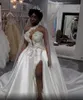 Plus Size Árabe Aso Ebi Cristais Alto Vestido de Noiva de Split Um Ombro Sexy Cetim Vestidos Noiva Robe de Mariee Vestidos de Noiva 2022