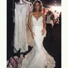 Charming White Mermaid Lace Open Back Bridal Wedding Gowns Spaghetti Straps Appliqued Wedding Dresses for Bride 2022