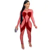 European Sexy Solid Color Night Club Jumpsuit Fashion Slim Fit O-neck Long Sleeve Women's Top Pants Jumpsuits & Rompers