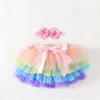 Jupes 2pc / set bébé filles tutu jupe moelleuse infantile princesse jupe + bande de cheveux enfants tulle dentelle gâteau né pographie tenue