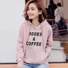 Fashion Books & Coffee Print Kawaii Streetwear Sweatshirts Hoodies Youth Frauen Autumn Winter for Women Hip Hop Pullovers Shirts Y0820