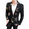 Men's Suits & Blazers Luxury Crown Printed Men Casual Suit Jacket Wedding Business Slim Blazer Masculino Street Wear Social Coat Costume Hom