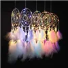 Handmade LED Moon Light Dream Catcher Feathers Car Home Wall Hanging Decoration Ornament Gift Dreamcatcher Wind Chime 10 Colors 4750 Q2