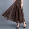 Style Autumn Solid Tulle Skirt Gray Brown Beige Pink Black Long s Elegant Sweet Casual A-line Women 4884 50 210510