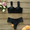 2021 New Sexy Bikini Black Push Up Swimsuit Women Swimwear Splicing Bathing Suit Beach Swimming Suit 210319