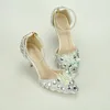 2021 Cinderella Crystal Bride Shoes Heels Women's sandals High Heel Ladies Silver Wedding Bridal Pumps Plus Size 10