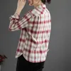 ジョニーチャー女性格子縞ヴィンテージシャツとトップスカジュアルルースコットンブラウス春韓国風女性服ソフトシャツ210521
