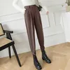 Aelegantmis Button Elastic High Waist Woolen Harem Pants Women Quality Elegant Thick Female Casual Loose Wool Trouser 210607