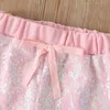 Summer Baby Infant Rompers Girls Clothes Sleeveless Sequin Fashion Zipper Shirt Pink Shorts Costume 12M-5T 210629