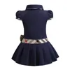 Vestito elegante da ragazza estiva manica corta colletto rovesciato Design per bambini in cotone di alta qualità
