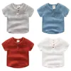 Zomer 2-8 9 10 jaar baby kinderkleding effen kleur zachte katoenen linnen korte mouw T-shirt voor kleine kinderen jongens 210625