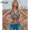 Surplection шеи леопард печатает топ блузка женская летняя мода уличная одежда повседневные топы без рукавов и блузки 210510