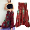 Mulheres largas calças de perna folgada abegorni gênio indiano aladdin imprimir cintura alta moda calças mais tamanho solto chiffon roupas q0801